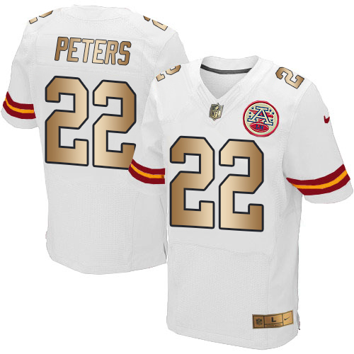 Nike Chiefs #22 Marcus Peters White Men's Stitched NFL Elite Gold Jersey - Click Image to Close